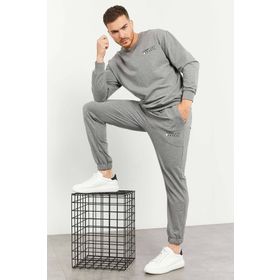 Tommy Life 85120 Gri Melanj Casual O Yaka Oversize Lastik Paça Erkek Eşofman Takımı