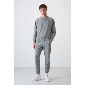 Tommy Life 85120 Gri Melanj Casual O Yaka Oversize Lastik Paça Erkek Eşofman Takımı
