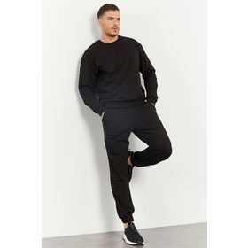 Tommy Life 85120 Siyah Erkek Casual O Yaka Oversize Lastik Paça Eşofman Takımı