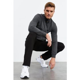 Tommy Life 85152 Antrasit Melanj Siyah Dik Yaka Fermuarlı Standart Kalıp Klasik Paça Erkek Eşofman Takımı