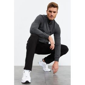 Tommy Life 85152 Antrasit Melanj Siyah Dik Yaka Fermuarlı Standart Kalıp Klasik Paça Erkek Eşofman Takımı