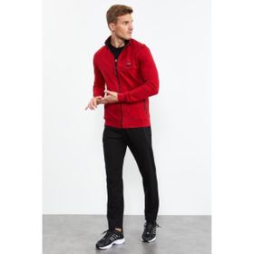 Tommy Life 85152 Kırmızı - Siyah Dik Yaka Fermuarlı Standart Kalıp Klasik Paça Erkek Eşofman Takımı