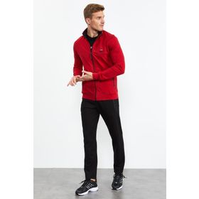 Tommy Life 85152 Kırmızı - Siyah Dik Yaka Fermuarlı Standart Kalıp Klasik Paça Erkek Eşofman Takımı