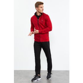 Tommy Life 85152 Kırmızı - Siyah Dik Yaka Fermuarlı Standart Kalıp Klasik Paça Erkek Eşofman Takımı