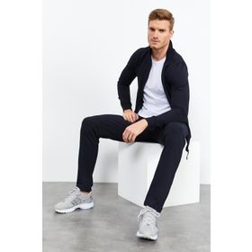 Tommy Life 85152 Lacivert Erkek Dik Yaka Fermuarlı Standart Kalıp Klasik Paça Eşofman Takımı