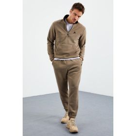 Tommy Life 85159 Camel Yarım Fermuar Dik Yaka Lastik Paça Polar Erkek Eşofman Takımı