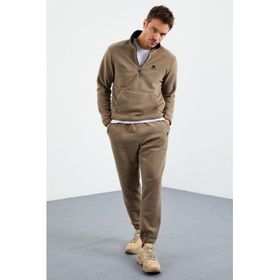 Tommy Life 85159 Camel Yarım Fermuar Dik Yaka Lastik Paça Polar Erkek Eşofman Takımı
