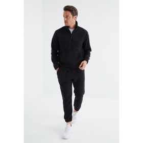 Tommy Life 85159 Lacivert Yarım Fermuar Dik Yaka Lastik Paça Polar Erkek Eşofman Takımı