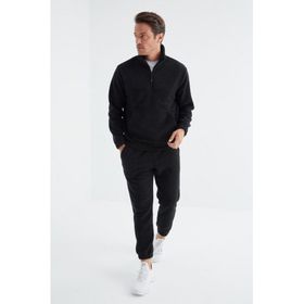 Tommy Life 85159 Lacivert Yarım Fermuar Dik Yaka Lastik Paça Polar Erkek Eşofman Takımı