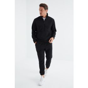 Tommy Life 85159 Lacivert Yarım Fermuar Dik Yaka Lastik Paça Polar Erkek Eşofman Takımı