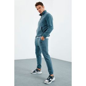 Tommy Life 85159 Orman Yeşil Yarım Fermuar Dik Yaka Lastik Paça Polar Erkek Eşofman Takımı