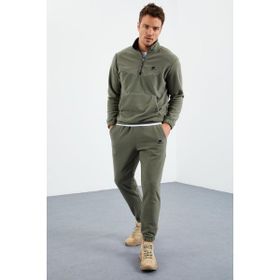 Tommy Life 85159 Yarım Fermuar Dik Yaka Lastik Paça Polar Çağla Yeşili Erkek Eşofman Takımı