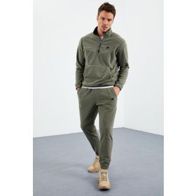 Tommy Life 85159 Yarım Fermuar Dik Yaka Lastik Paça Polar Çağla Yeşili Erkek Eşofman Takımı