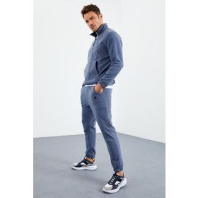Tommy Life 85159 Yarım Fermuar Dik Yaka Lastik Paça Polar Petrol Erkek Eşofman Takımı