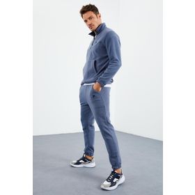 Tommy Life 85159 Yarım Fermuar Dik Yaka Lastik Paça Polar Petrol Erkek Eşofman Takımı