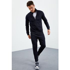 Tommy Life 85160 Lacivert Dik Yaka Fermuarlı Standart Kalıp Manşetli Erkek Eşofman Takım