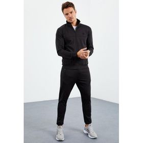 Tommy Life 85160 Siyah Dik Yaka Fermuarlı Standart Kalıp Manşetli Erkek Eşofman Takımı