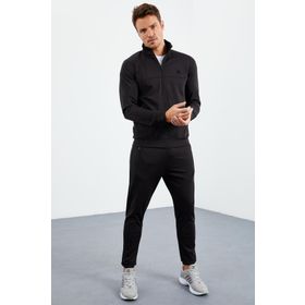 Tommy Life 85160 Siyah Dik Yaka Fermuarlı Standart Kalıp Manşetli Erkek Eşofman Takımı