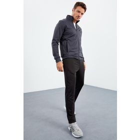 Tommy Life 85162 Antrasit - Siyah Erkek Dik Yaka Fermuarlı Standart Kalıp Klasik Paça Eşofman Takımı