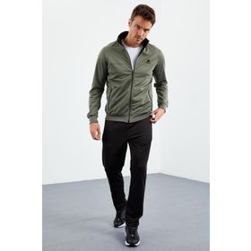 Tommy Life 85162 Çağla - Siyah Erkek Dik Yaka Fermuarlı Standart Kalıp Klasik Paça Eşofman Takımı