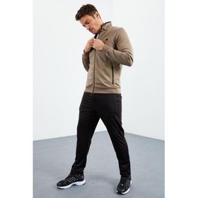 Tommy Life 85162 Camel Siyah Dik Yaka Fermuarlı Standart Kalıp Klasik Paça Erkek Eşofman Takımı