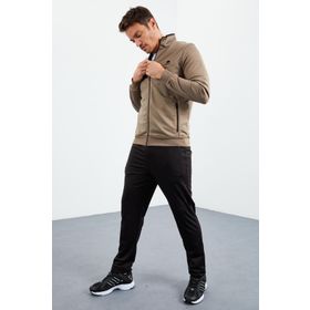 Tommy Life 85162 Camel Siyah Dik Yaka Fermuarlı Standart Kalıp Klasik Paça Erkek Eşofman Takımı