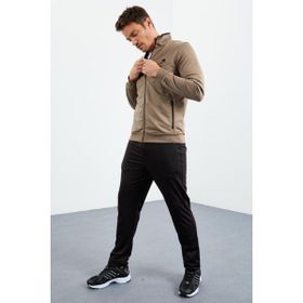 Tommy Life 85162 Camel Siyah Dik Yaka Fermuarlı Standart Kalıp Klasik Paça Erkek Eşofman Takımı