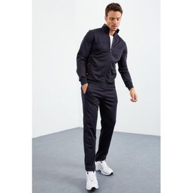 Tommy Life 85162 Lacivert Dik Yaka Fermuarlı Standart Kalıp Klasik Paça Erkek Eşofman Takımı