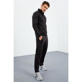 Tommy Life 85162 Siyah Dik Yaka Fermuarlı Standart Kalıp Klasik Paça Erkek Eşofman Takımı