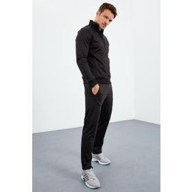 Tommy Life 85162 Siyah Dik Yaka Fermuarlı Standart Kalıp Klasik Paça Erkek Eşofman Takımı