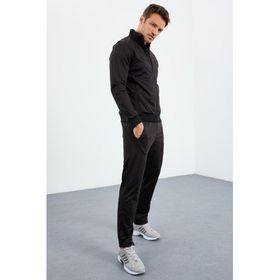 Tommy Life 85162 Siyah Dik Yaka Fermuarlı Standart Kalıp Klasik Paça Erkek Eşofman Takımı