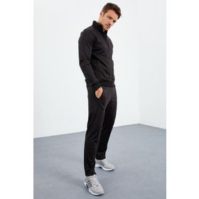 Tommy Life 85162 Siyah Dik Yaka Fermuarlı Standart Kalıp Klasik Paça Erkek Eşofman Takımı