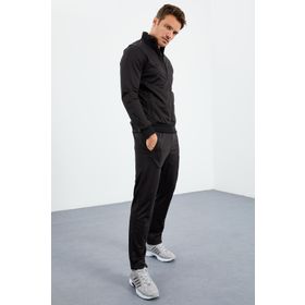 Tommy Life 85162 Siyah Dik Yaka Fermuarlı Standart Kalıp Klasik Paça Erkek Eşofman Takımı