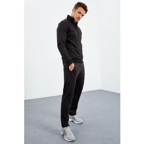 Tommy Life 85162 Siyah Dik Yaka Fermuarlı Standart Kalıp Klasik Paça Erkek Eşofman Takımı