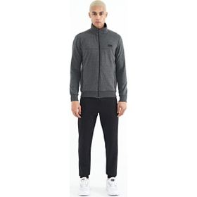 Tommy Life 85178 Açık Melanj Siyah Dik Yaka Fermuarlı Gizli Cepli Jogger Erkek Eşofman Takım