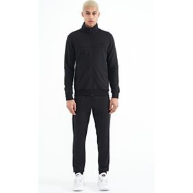 Tommy Life 85178 Gri Melanj - Siyah Dik Yaka Fermuarlı Gizli Cepli Jogger Erkek Eşofman Takım
