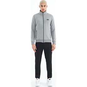 Tommy Life 85178 Gri Melanj - Siyah Dik Yaka Fermuarlı Gizli Cepli Jogger Erkek Eşofman Takım