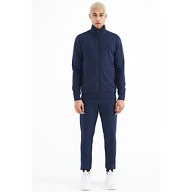 Tommy Life 85178 İndigo Dik Yaka Fermuarlı Gizli Cepli Jogger Erkek Eşofman Takım