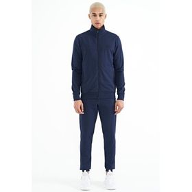 Tommy Life 85178 İndigo Dik Yaka Fermuarlı Gizli Cepli Jogger Erkek Eşofman Takım
