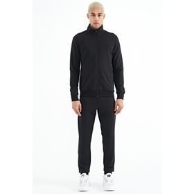 Tommy Life 85178 Siyah Dik Yaka Fermuarlı Gizli Cepli Jogger Erkek Eşofman Takım