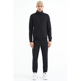 Tommy Life 85178 Siyah Dik Yaka Fermuarlı Gizli Cepli Jogger Erkek Eşofman Takım