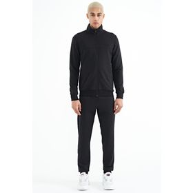 Tommy Life 85178 Siyah Dik Yaka Fermuarlı Gizli Cepli Jogger Erkek Eşofman Takım