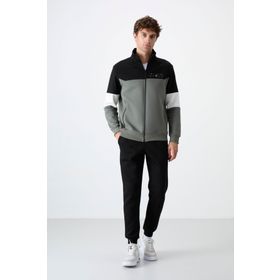 Tommy Life 85186 Çağla - Siyah Dik Yaka Renk Geçişli Standart Kalıp Erkek Eşofman Takımı