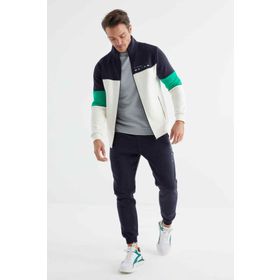 Tommy Life 85186 Ekru - Indigo Dik Yaka Renk Geçişli Baskı Detaylı Standart Kalıp Erkek Eşofman Takımı