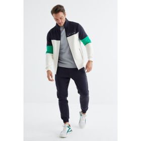 Tommy Life 85186 Ekru - Indigo Dik Yaka Renk Geçişli Baskı Detaylı Standart Kalıp Erkek Eşofman Takımı