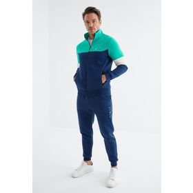 Tommy Life 85186 Indigo Dik Yaka Renk Geçişli Baskı Detaylı Standart Kalıp Erkek Eşofman Takımı