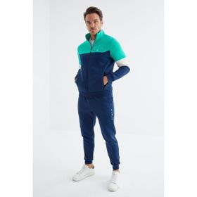 Tommy Life 85186 Indigo Dik Yaka Renk Geçişli Baskı Detaylı Standart Kalıp Erkek Eşofman Takımı