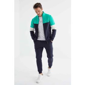 Tommy Life 85186 Indigo Dik Yaka Renk Geçişli Baskı Detaylı Standart Kalıp Erkek Eşofman Takımı