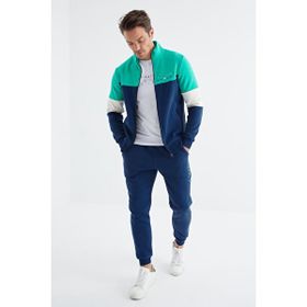 Tommy Life 85186 Indigo Dik Yaka Renk Geçişli Baskı Detaylı Standart Kalıp Erkek Eşofman Takımı