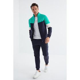 Tommy Life 85186 Indigo Dik Yaka Renk Geçişli Baskı Detaylı Standart Kalıp Erkek Eşofman Takımı